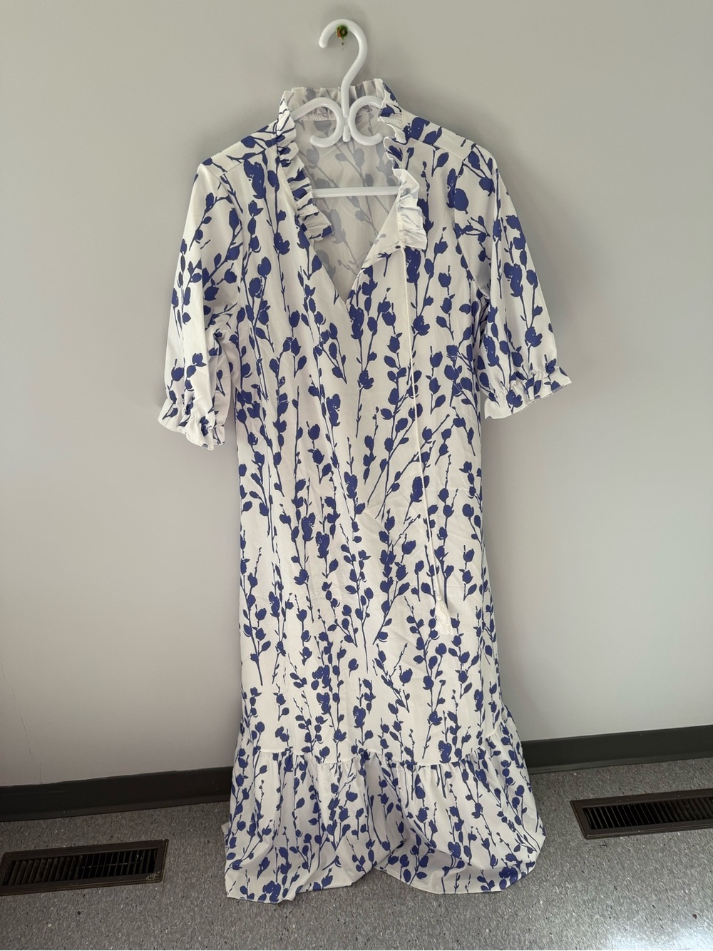 Blue Floral Ruffle Midi Dress